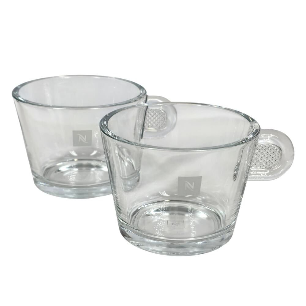 NESPRESSO 2 SET GLASS ESPRESSO CUPS – MODEL 3390 – CLEAR GLASS – ETCHED LOGO